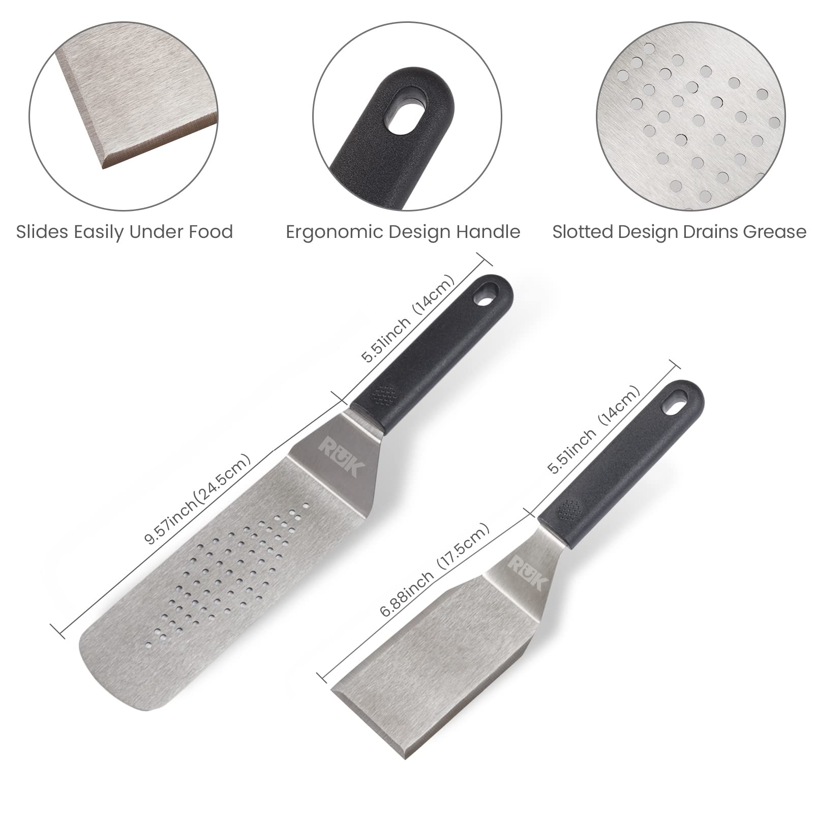 Blackstone Griddle Accessories Kit, Rk 11 Pcs Flat Top Griddle Accessories Set With Anti-Scalding Long Handle Metal Spatula, Gri